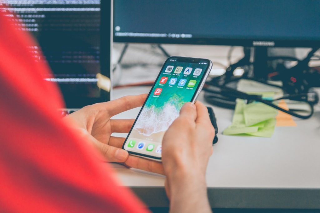 Person using phone at work