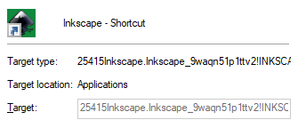 screenshot of the inkscapeshortcut windows makes, with a very long executable name that doesnt fit inside the window